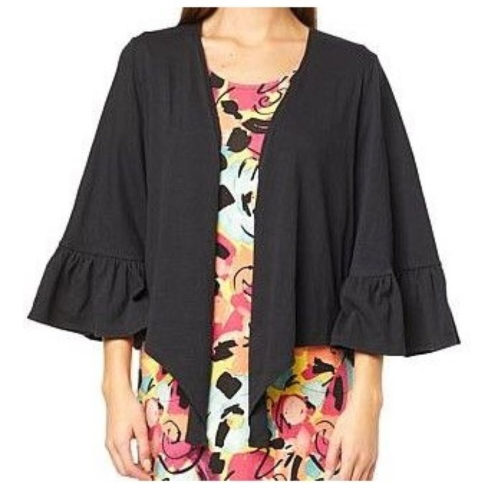 Colleen Lopez Black Ruffle Sleeve Topper 791-589 Size 2X